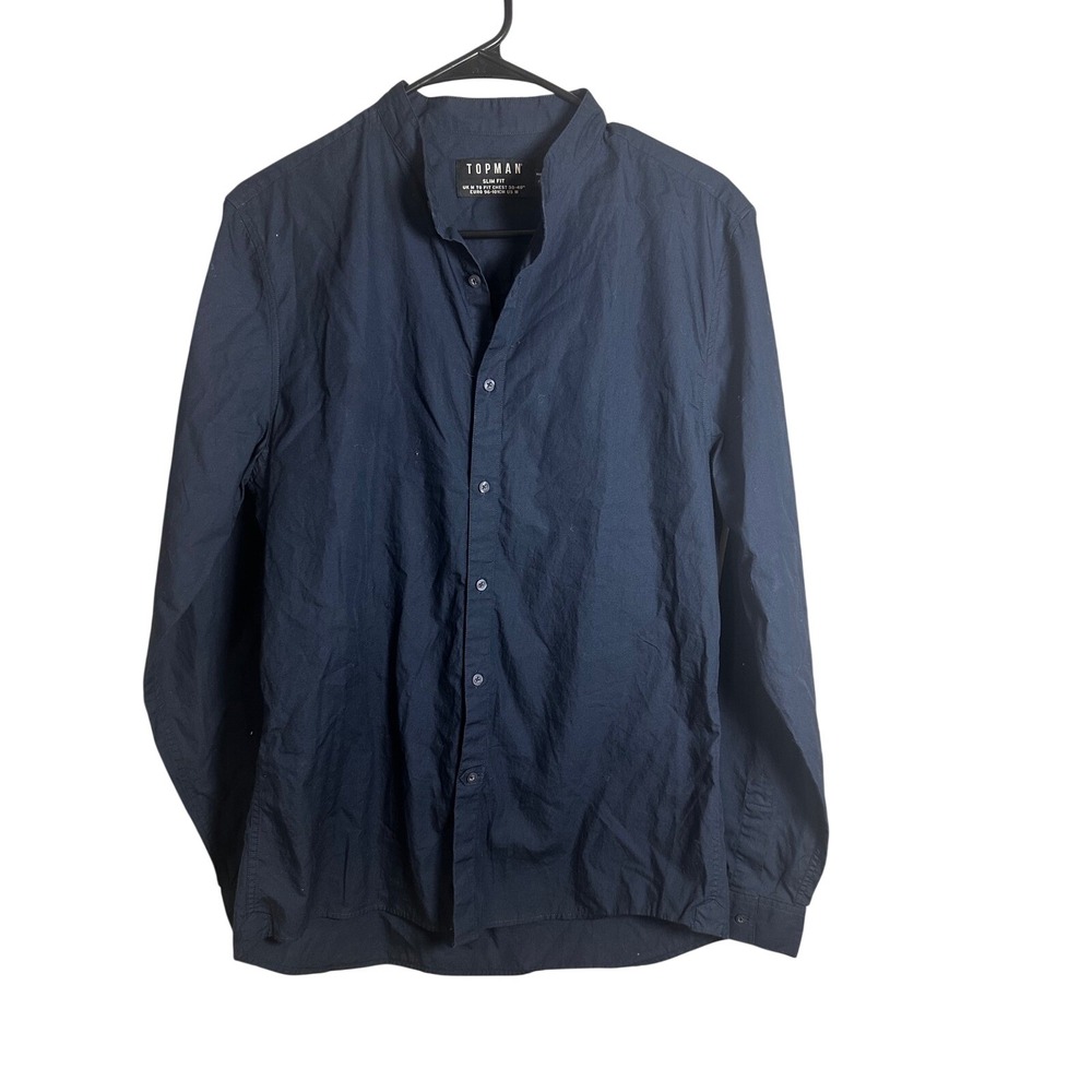 Topman Mens Slim Fit Grandad Collar Button Down Shirt Navy Blue Size M 84L09QNAV